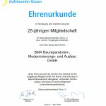 KWG-Tochter BMA wurde zur 25-jährigen Mitgliedschaft mit einer Ehrenurkunde ausgezeichnet